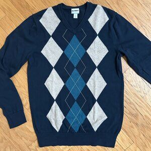 Share Old Navy Sweater Men Navy Blue V Neck Argyle Preppy Golf Casual Pullover S